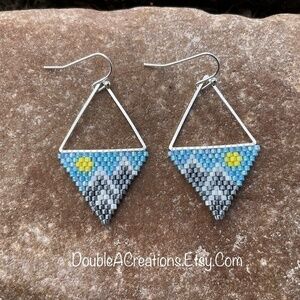 Mountain Triangle Beaded Earrings, New, Handmade by Me
